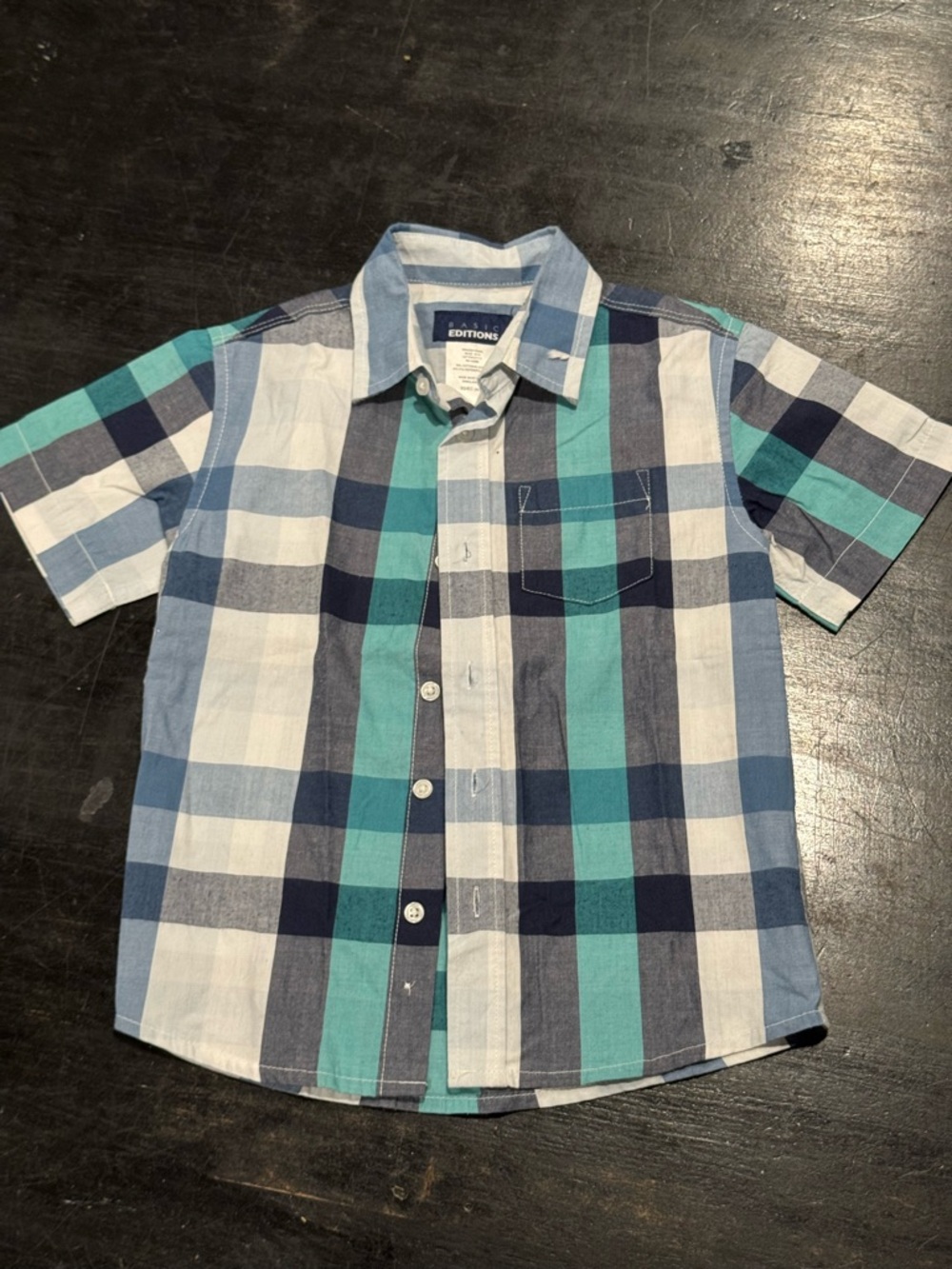 4/$15 Boys Basic Editions Plaid Button-Down Shirt Blue, Teal, White XS (4/5)